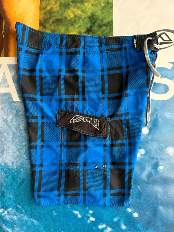 Y2K Quiksilver Plaid Blue Boardshorts