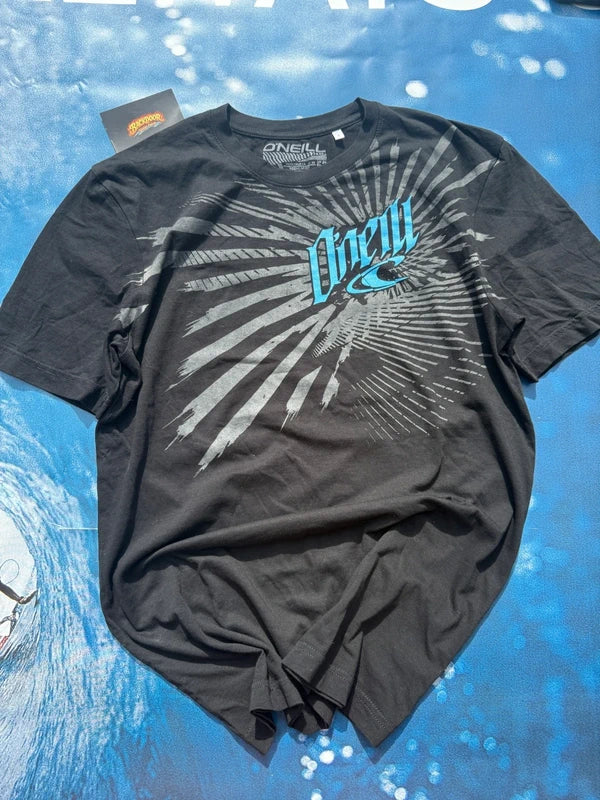Y2K O'Neill Tee Black Blue Gothic Logo Sunburst Print
