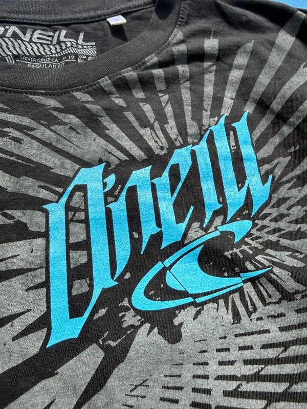 Y2K O'Neill Tee Black Blue Gothic Logo Sunburst Print