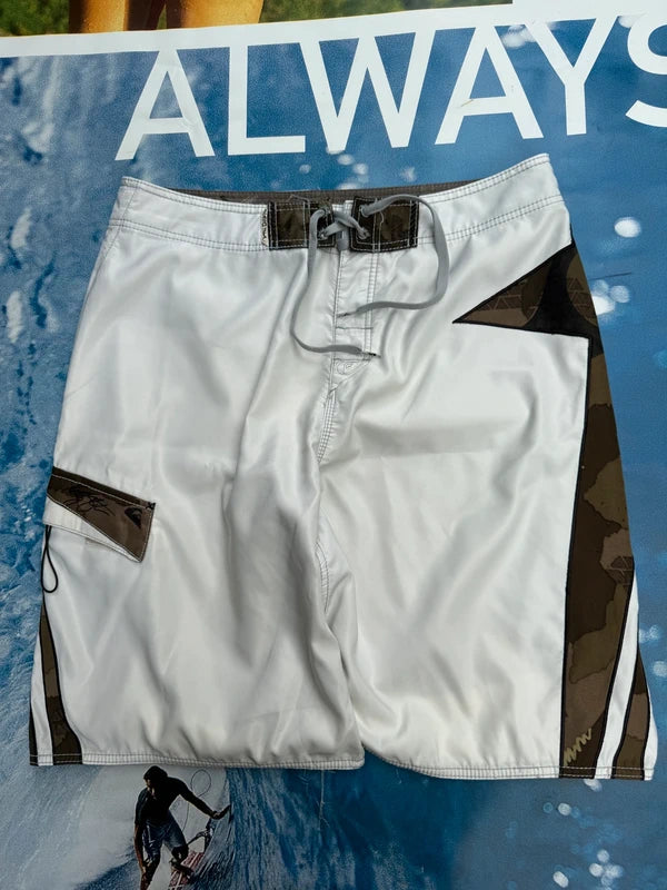 Y2K Quiksilver White Brown Camo Boardshorts 36