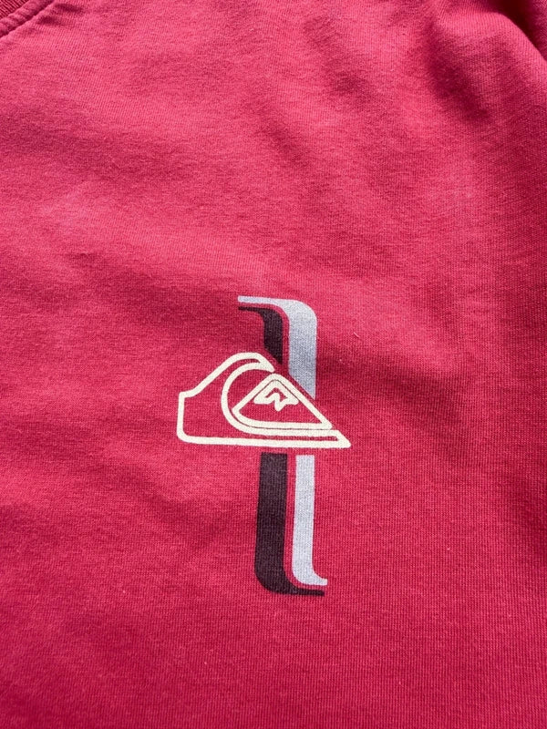 90s Quiksilver Red V-Neck Tee with Yellow Stitching XL