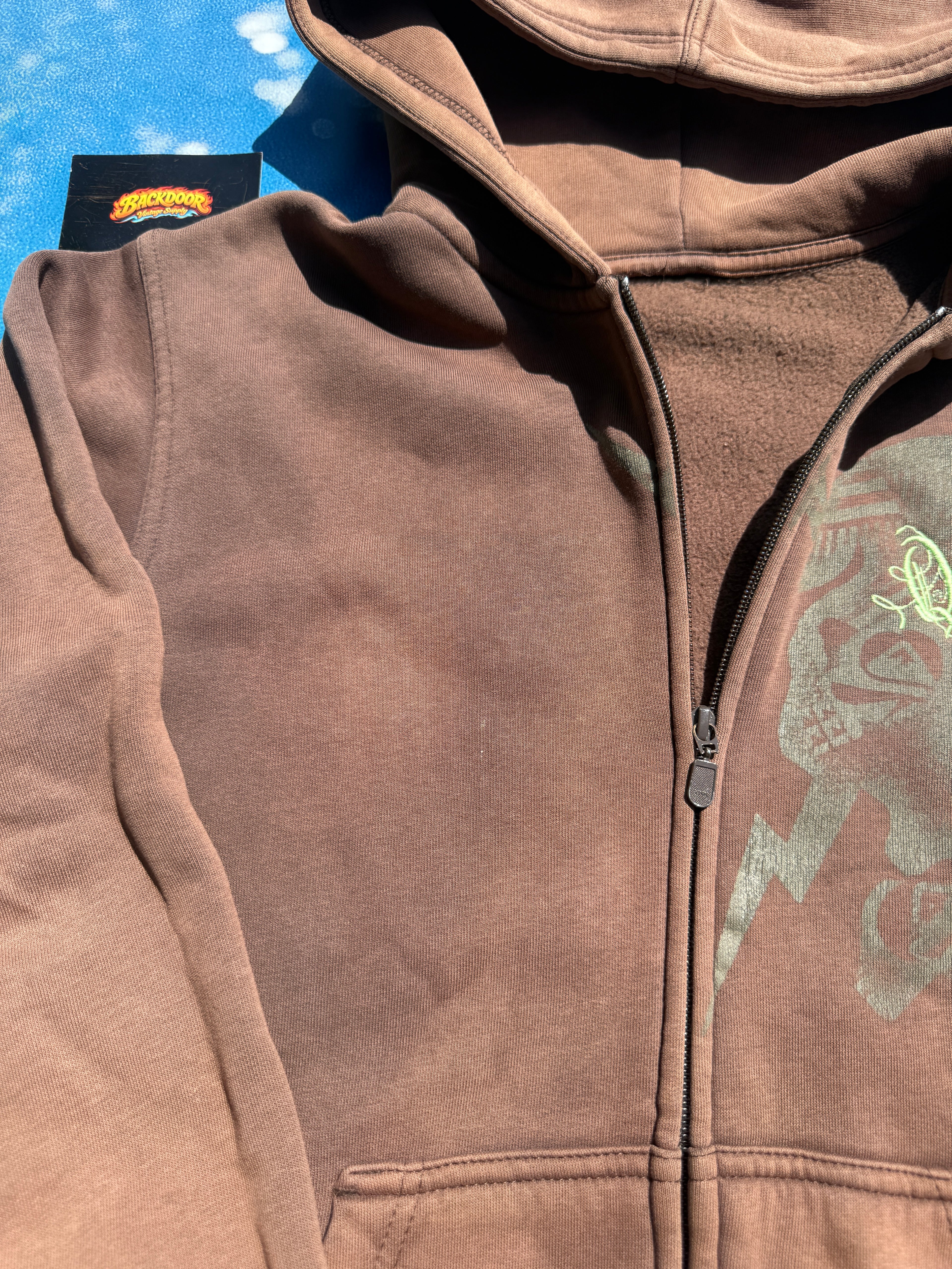 Y2K Quiksilver brown sun faded skull zipper jacket